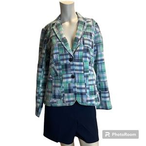 TALBOTS Summer Blazer Madras Plaid Cotton Patchwork Blazer Jacket Size 6